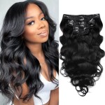 Body Wave Brazilian Clip in Hair Extensions Human Hair 8Pcs Remy Hair Extensions Clip ins for Black Women with 18Clips 120g (16inch, Natural Black)