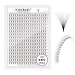 NAGARAKU Premade Fans Eyelash Extensions 320 Fans 10D Volume 0.07mm C curl 15mm Sharp Narrow Stem Clusters Thin Pointy Base Russian Pre Fanned Fluffy Matte Black