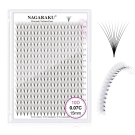 NAGARAKU Premade Fans Eyelash Extensions 320 Fans 10D Volume 0.07mm C curl 15mm Sharp Narrow Stem Clusters Thin Pointy Base Russian Pre Fanned Fluffy Matte Black