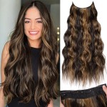KooKaStyle Invisible Wire Hair Extensions with Transparent Wire Adjustable Size 4 Secure Clips Long Wavy Secret Wire Hairpiece 24 Inch for Women (H2/426Balayage Dark Brown to Chestnut)