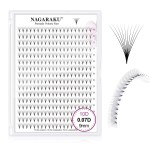 NAGARAKU Premade Fans Eyelash Extensions 320 Fans 10D Volume 0.07mm D curl 9mm Sharp Narrow Stem Clusters Thin Pointy Base Russian Pre Fanned Fluffy Matte Black