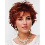 TISHINING Short Ombre Copper Pixie Cut Wigs for White Women Layered Copper Mixed Auburn Curly Wig with Bangs Natural Looking Synthetic Daily Party Wig