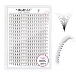 NAGARAKU Premade Fans Eyelash Extensions 320 Fans 10D Volume 0.07mm C curl 13mm Sharp Narrow Stem Clusters Thin Pointy Base Russian Pre Fanned Fluffy Matte Black