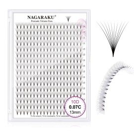 NAGARAKU Premade Fans Eyelash Extensions 320 Fans 10D Volume 0.07mm C curl 13mm Sharp Narrow Stem Clusters Thin Pointy Base Russian Pre Fanned Fluffy Matte Black