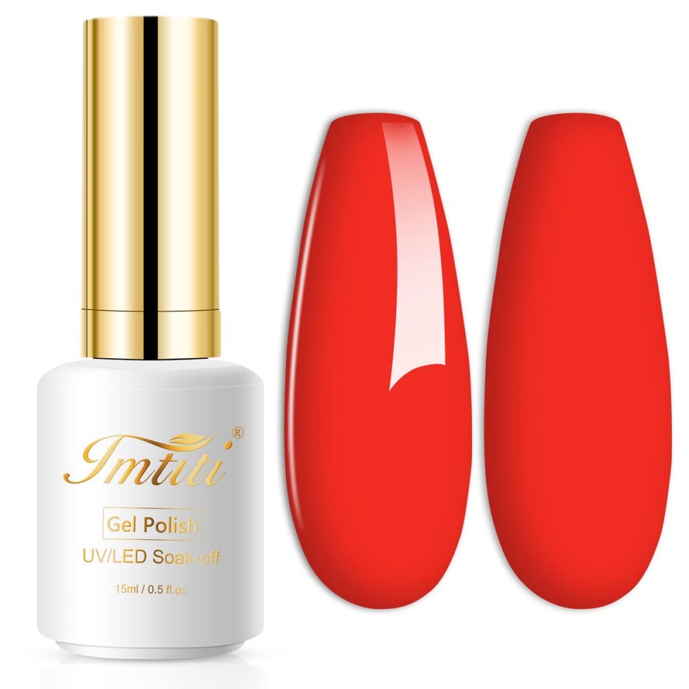 Imtiti Gel Nail Polish - Scarlet Red, 0.5 Fl Oz, DIY Nail Art Starter Kit for Women & Girls - Soak Off LED & UV Curing