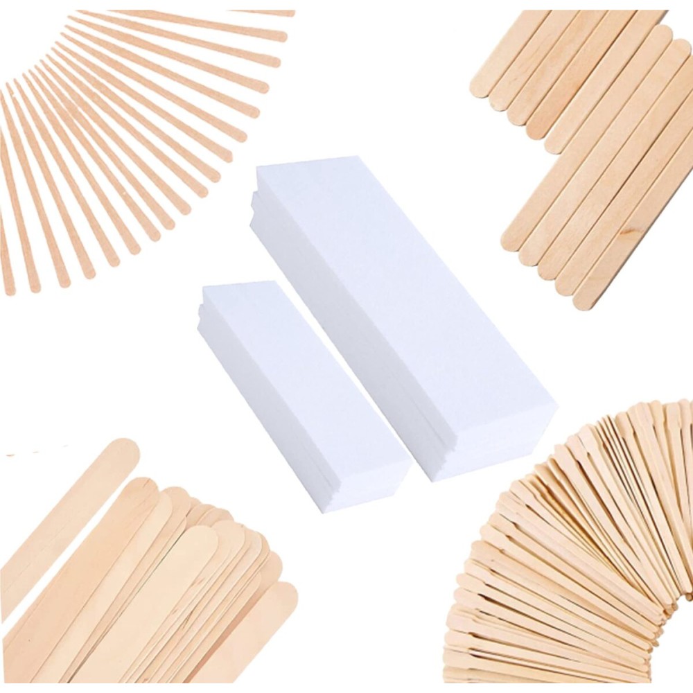 Mibly 4 Style 400 Pcs Assorted Wooden Wax Sticks for Body Legs Face and Small Medium Large Sizes Eyebrow Waxing Applicator Spatulas for (400 Piece Set)