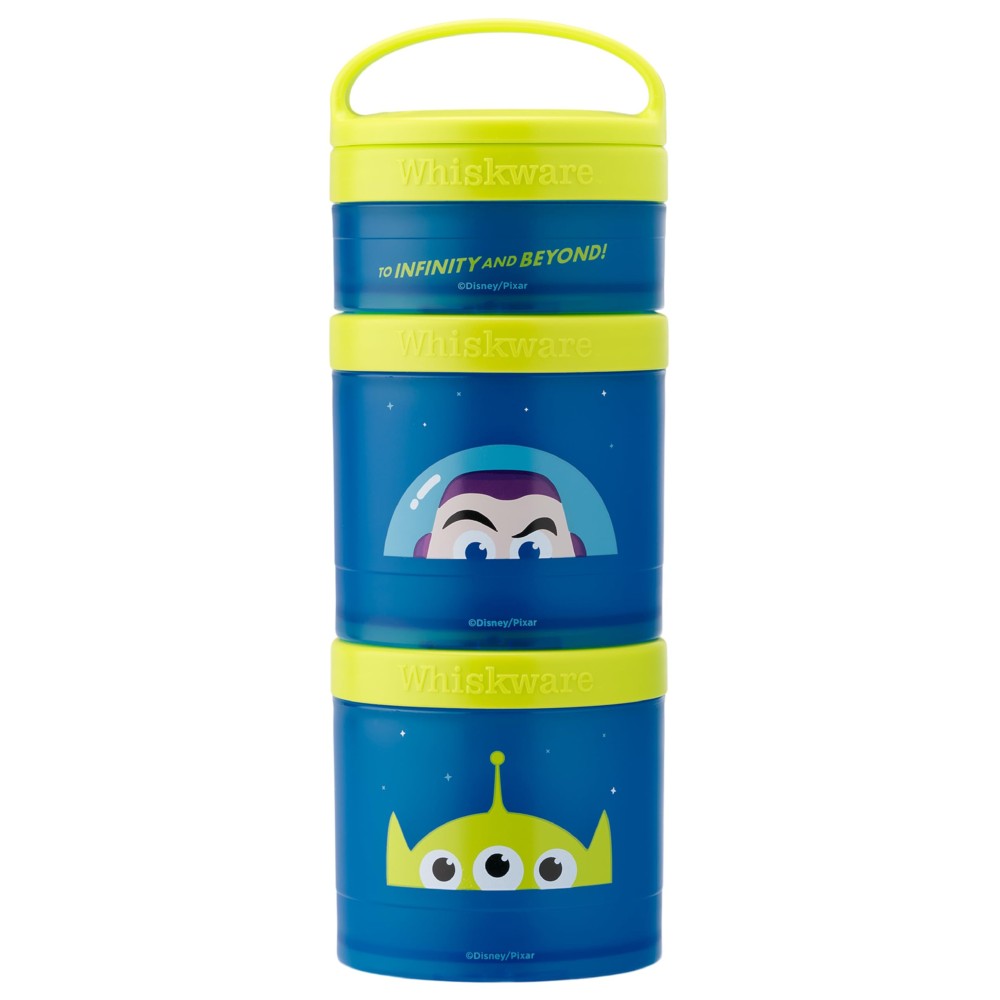 Whiskware Disney Pixar Stackable Polypropylene Snack Containers for Kids and Toddlers, 3 Stackable Snack Cups for School and Travel, Toy Story Buzz Lightyear