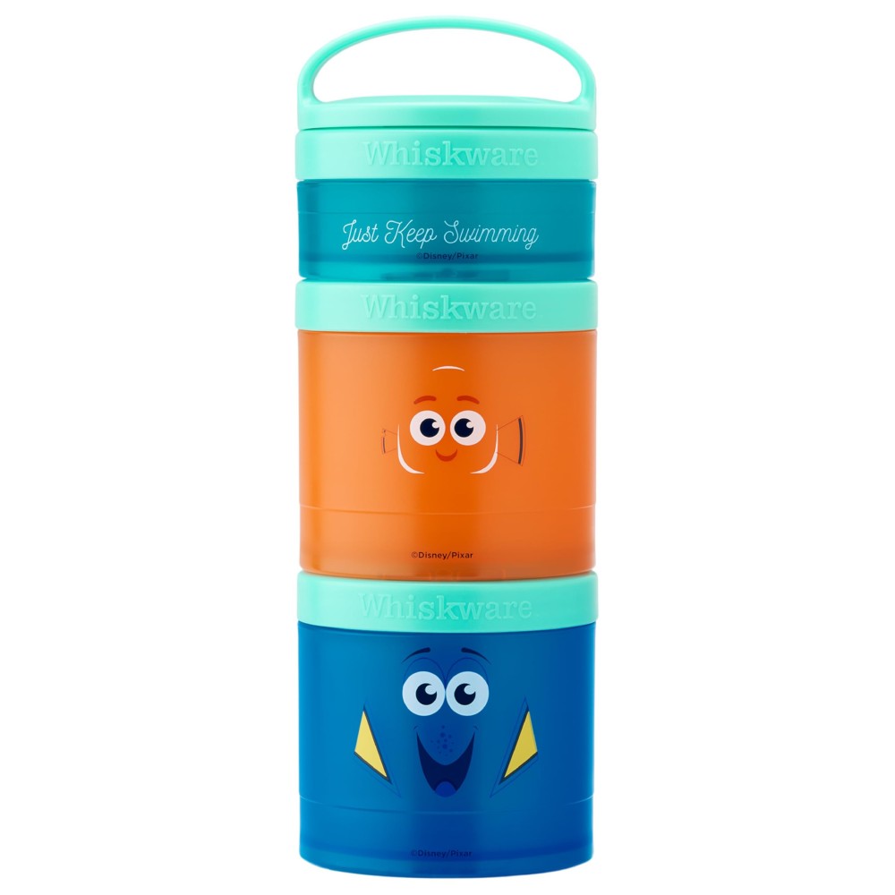 Whiskware Disney Pixar Stackable Snack Containers for Kids, 3 Stackable Snack Cups for School and Travel, Finding Nemo with Nemo and Dory