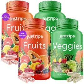 Fruits and Veggies Supplement - 90 Fruit and 90 Vegetable Capsules - 100% Whole Natural Superfood - Filled with Super Greens Vitamins and Minerals - Supports Balance Energy Levels (2 Pack)