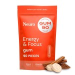 Neuro Energy & Focus Gum - 40mg Natural Caffeine Gum & Nootropic Energy Supplement with L-Theanine & B Vitamins - Sugar Free, Vegan - Cinnamon, 90ct