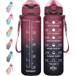 Enerbone 32 oz Drinking Water Bottle with Times to Drink and Straw, Motivational with Carrying Strap, Leakproof BPA & Toxic Free, Ensure You Drink Enough Water for Fitness Gym Outdoor
