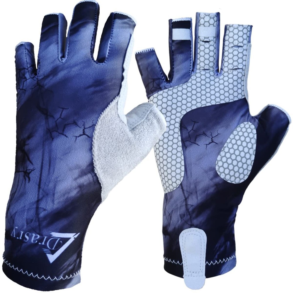 Drasry UV Protection Fishing Fingerless Gloves Men Women UPF 50+ SPF Gloves for Fishing Kayak Paddling Hiking Sailing Rowing Sun Glove Gray-Black L