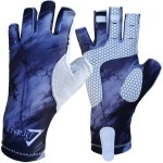 Drasry UV Protection Fishing Fingerless Gloves Men Women UPF 50+ SPF Gloves for Fishing Kayak Paddling Hiking Sailing Rowing Sun Glove Gray-Black L