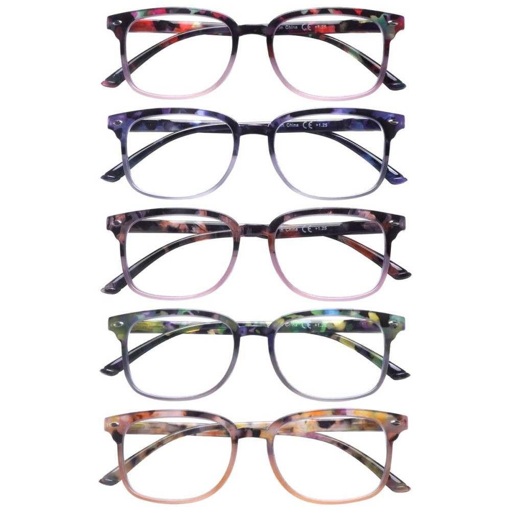 STASTEND 5 Pack Reading Glasses Blue Light Blocking for Women,Computer Readers with Spring Hinge (Multicolor-C3, 1.5, multiplier_x)