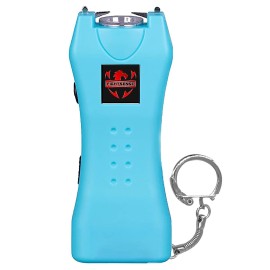 FIGHTSENSE Super Heavy Duty Keychain Stun Gun with Flashlight for Men and Women self Defense Device, Rechargeable Stun Gun, Nylon Holsters (Cyan USB)