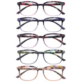 STASTEND 5 Pack Reading Glasses Blue Light Blocking for Women,Computer Readers with Spring Hinge (Multicolor-C3, 2.5, multiplier_x)