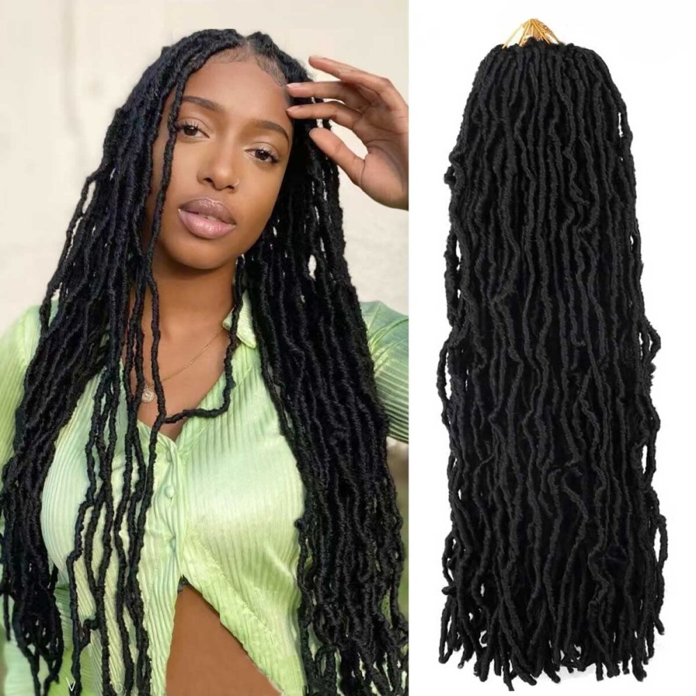 Mytarku 7 Packs 24 Inch Soft Locs Crochet Hair Pre Looped Curly Wavy Faux Locs Crochet Braids for Natural Butterfly Crochet Hair for Black Women (24 inch(pack of 7), 1B)