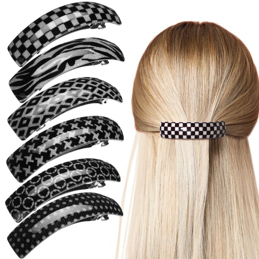 WILLBOND 6 Pcs Hair Barrettes for Women Large Barrettes Hair French Clips Pin Retro Clasp for Mom Gifts Women Accessories, 6 Colors(Black and White,Simple)
