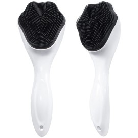 Silicone Face Scrubber Exfoliating Brush, Beomeen 2 Pack Manual Handheld Facial Cleansing Brush Blackhead Scrubber, Soft Bristles Waterproof for Face Skincare (Black White)