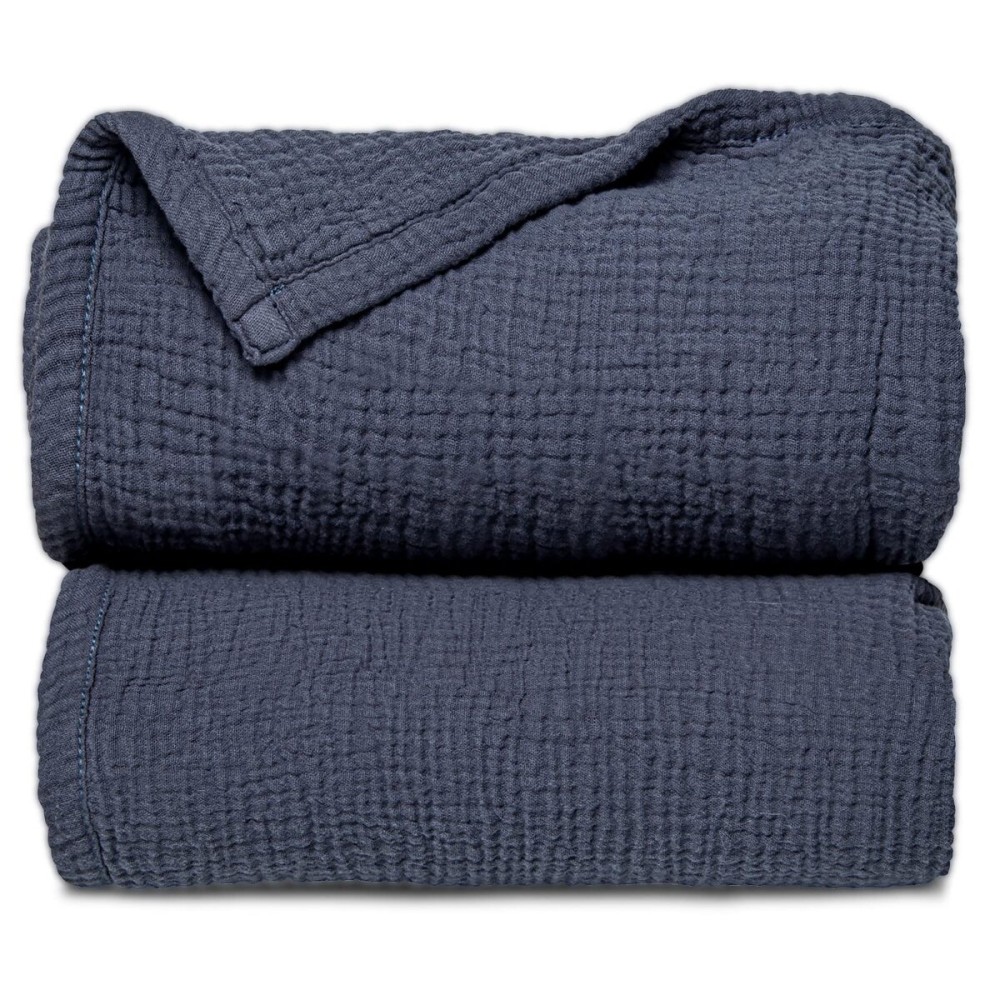 Lulu moon Muslin Quilt Blanket, Crib Blanket for Baby and Toddler,47x47 Inches(Blue)