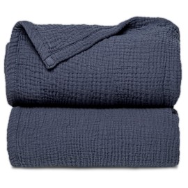 Lulu moon Muslin Quilt Blanket, Crib Blanket for Baby and Toddler,47x47 Inches(Blue)