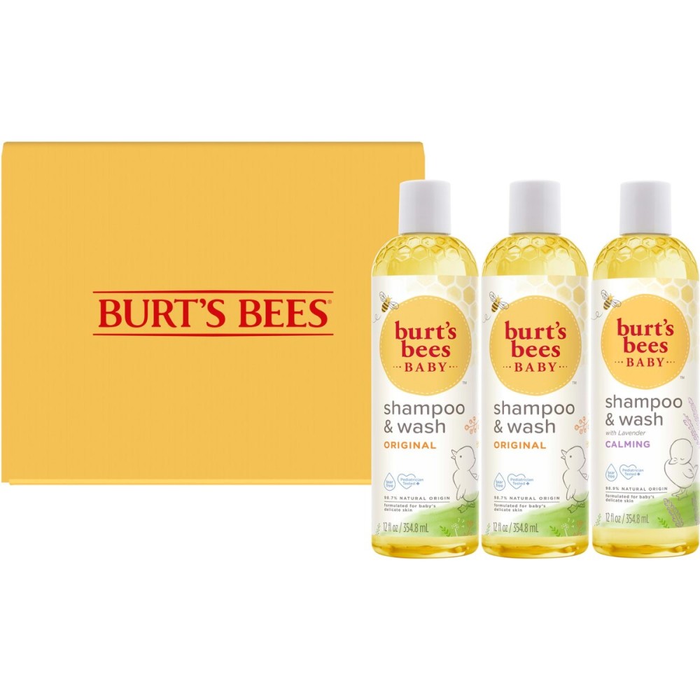 Burt\'s Bees Baby Shampoo and Body Wash Bundle, 2 Original and 1 Calming with Lavender Tear Free Baby Soap, 12 Fl Oz , 3 Count