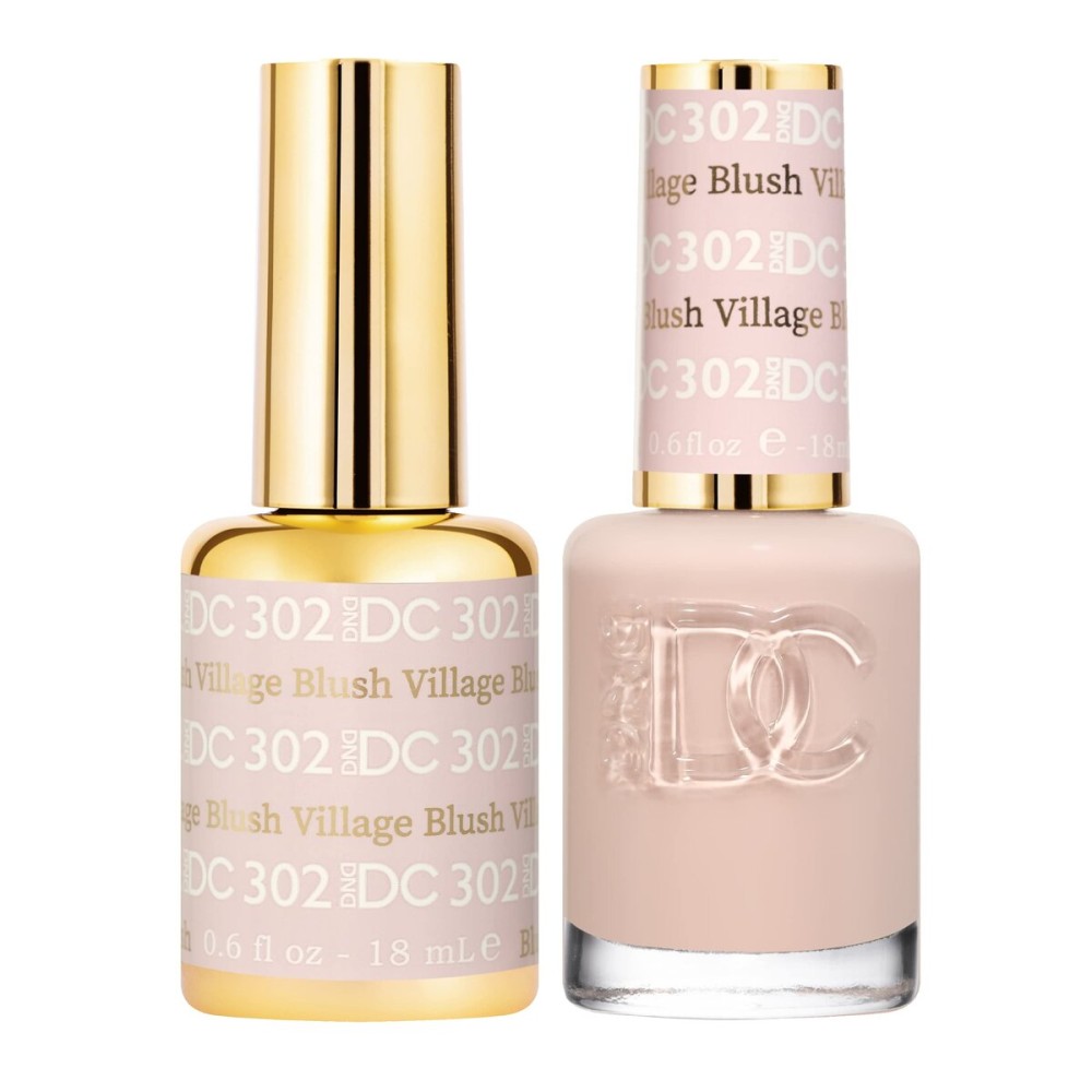 DND DC Gel Polish Set, Beige Nude Collection, UV/LED Gel Polish and Air Dry Nail Lacquer, Matching Chip-Free Polish Duo, 302 Blush Village, 0.5 Fl Oz