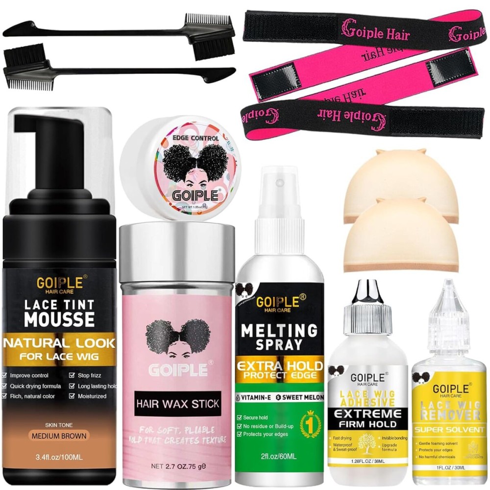 Melting Lace Lace Tint Mousse for Women - Natural Finishing Color on Wigs, Toupees, and Hairpieces - Wig Glue Tool Set (Mocha- Medium Brown)