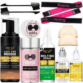 Melting Lace Lace Tint Mousse for Women - Natural Finishing Color on Wigs, Toupees, and Hairpieces - Wig Glue Tool Set (Mocha- Medium Brown)