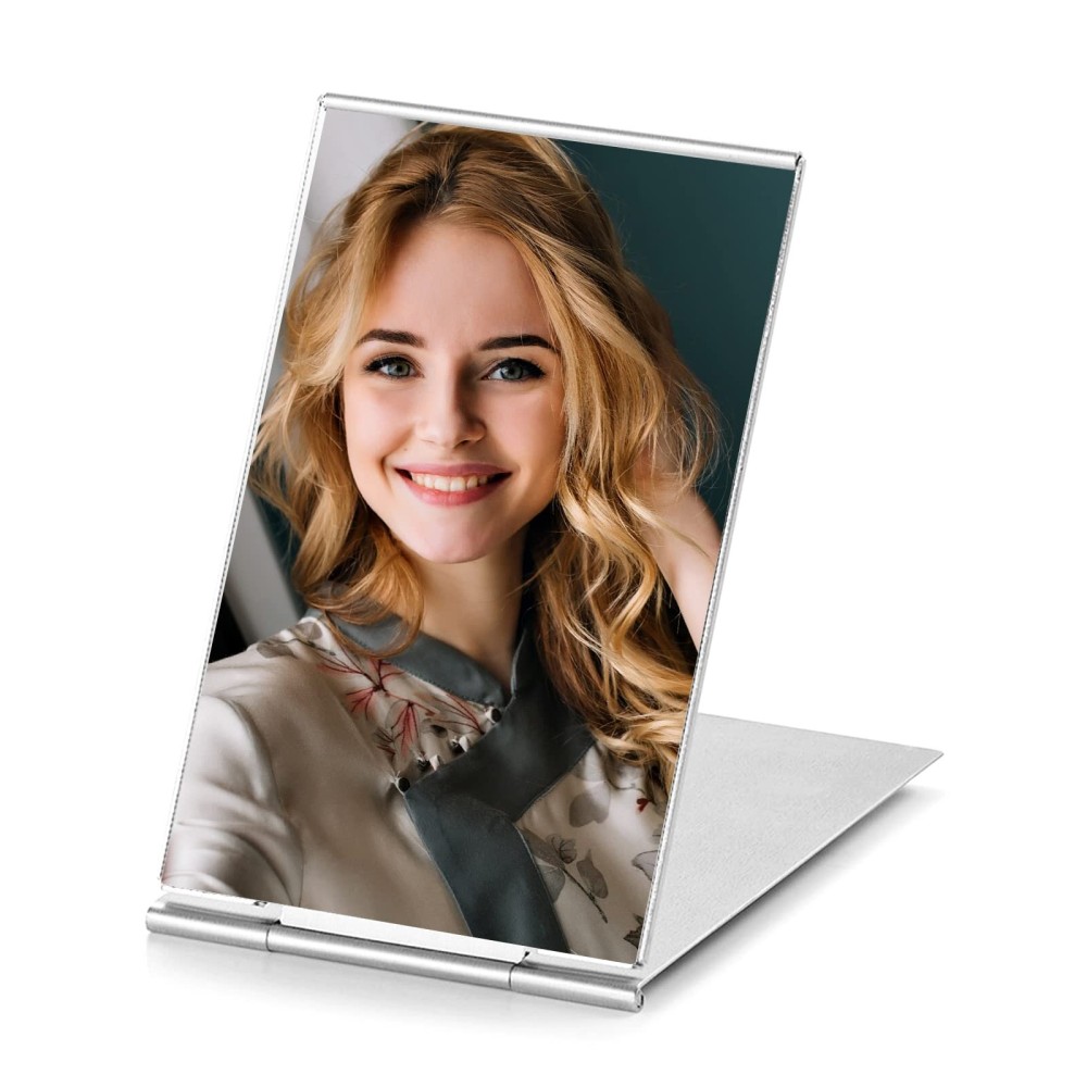 MIRRORNOVA Portable Folding Mirror, Ultra-Slim Makeup Mirror, Small Tabletop for Travel, Aluminum Shell, Mini Size, 4.7
