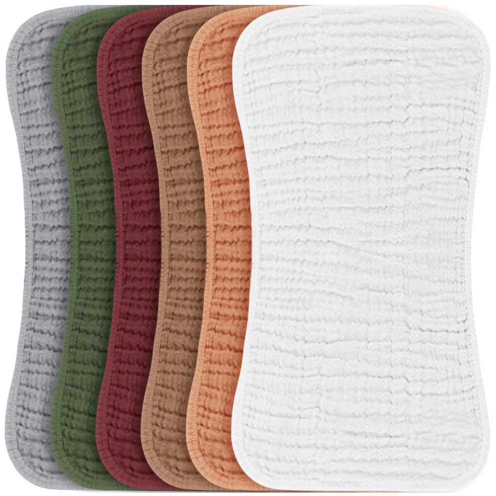 Konssy Muslin Baby Burp Cloths Sets for Unisex- 6 Pack Large 100% Cotton Burping Clothes for Newborn, Baby Girls and Boys