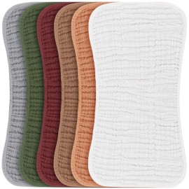 Konssy Muslin Baby Burp Cloths Sets for Unisex- 6 Pack Large 100% Cotton Burping Clothes for Newborn, Baby Girls and Boys