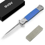 GVDV Folding Pocket Knife with G10 Handle, 7Cr17 Stainless Steel EDC Knife with Safety Liner-Lock, Camping Hunting Survival Knife for Men Women, Blue