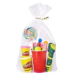 Wowfit 50 CT 10x14 inches Clear Bottom Gusset Cellophane Gift Bags with 6 Gold Twist Ties, Cello Packaging for Party Favors, Bridal Showers, and Wedding Gift Wrapping