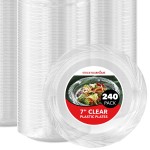 Stock Your Home 240-Count, 7 Inch Clear Plastic Plates, Flexible, Disposable Heavy Duty Party Dinner Plate, for Wedding Reception, Holiday Parties, Cake, Dessert, Appetizers, Salad, Medium Size