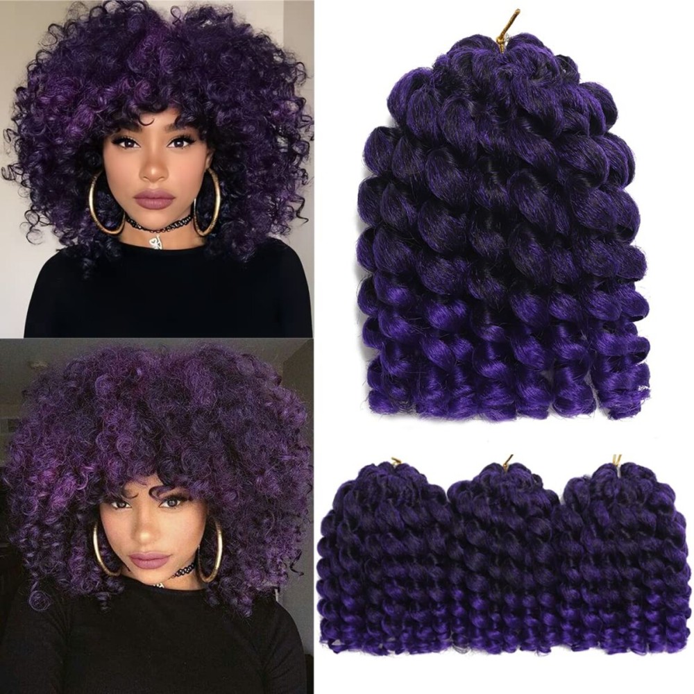Crochet Braids Hair 8 Inch 3 Pack Jamaican Bounce Wand Curl Crochet Hair Synthetic Braiding Hair Extension Twist Crochet Hair (8 Inch (Pack of 3), Tpurple)