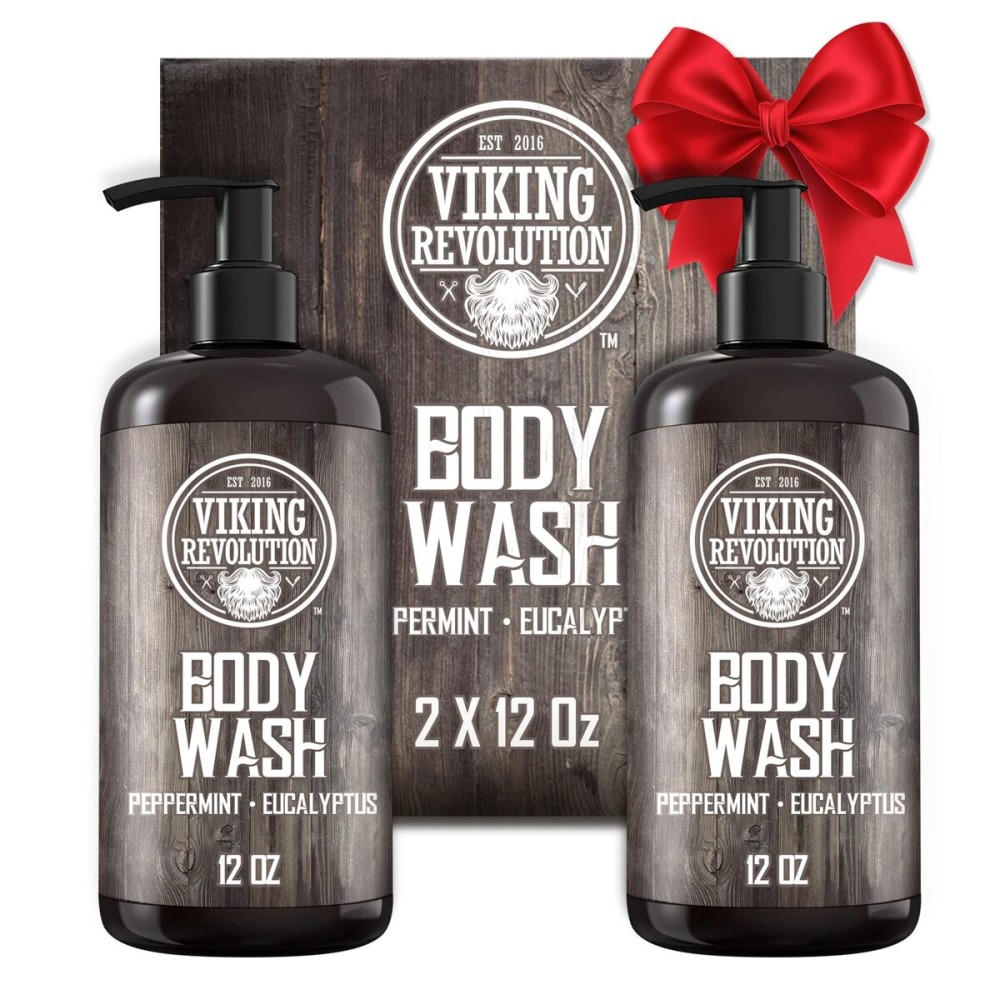 Viking Revolution Men\'s Body Wash - Eucalyptus Peppermint Body Wash for Men - Mens Natural Body Wash with Vitamin E and Rosemary Oil - Mens Shower Gel Liquid Soap - Peppermint Mens Bodywash (2 Pack)
