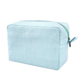 GFU Cosmetic Bags for Women, Seersucker Cosmetic Bag, Travel Toiletry Stripe Makeup Bag, Large Women Aesthetic Organizer Storage Pouch, Girls Handbags Purses
