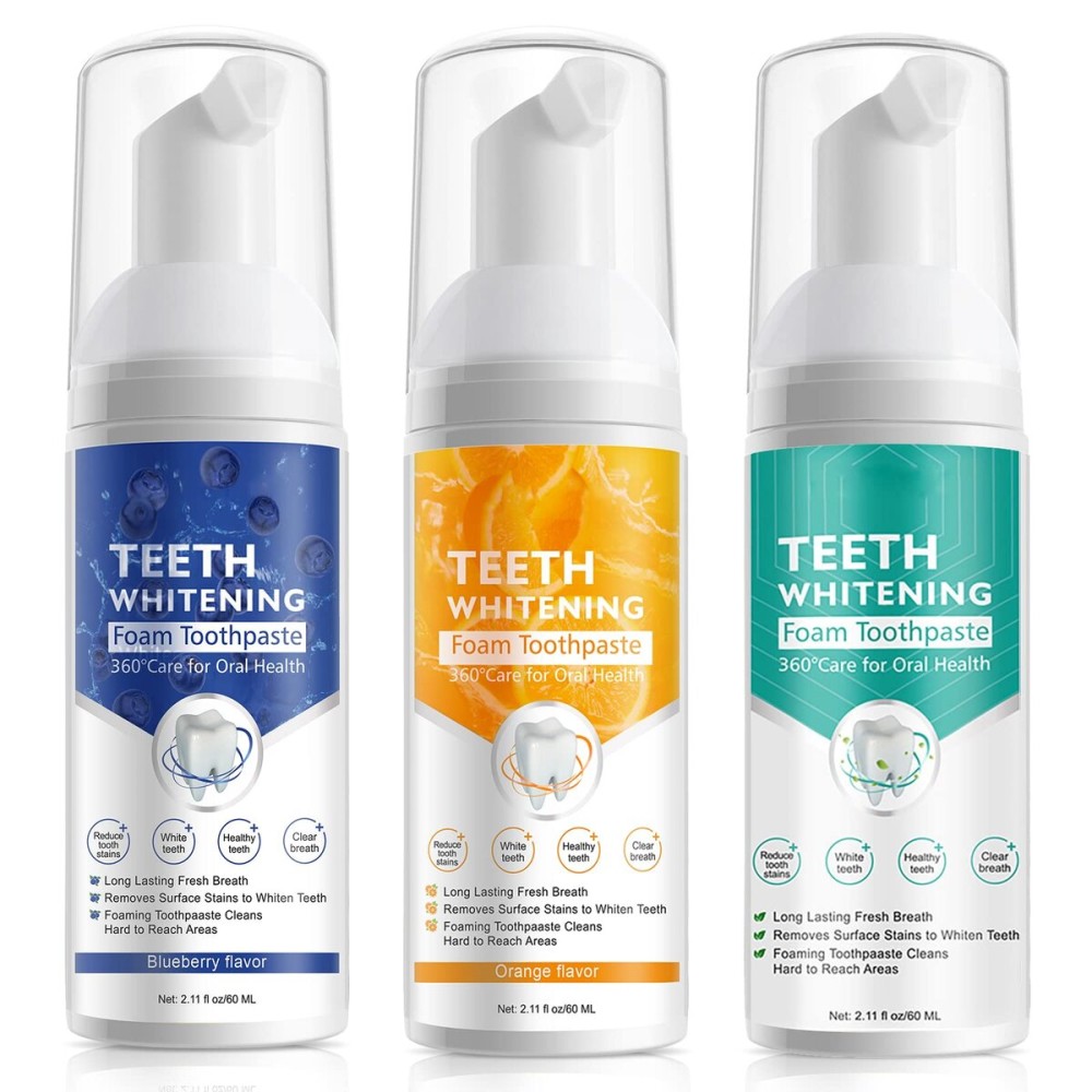 Teeth Whitening Toothpaste with Fluoride, Foam Toothpaste, Ultra-fine Mousse Foam Deeply Cleaning Gums, Stain Removal, Oral Care Replacement Natural Mouth Wash Water, 3 Fresh Flavor