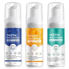 Teeth Whitening Toothpaste with Fluoride, Foam Toothpaste, Ultra-fine Mousse Foam Deeply Cleaning Gums, Stain Removal, Oral Care Replacement Natural Mouth Wash Water, 3 Fresh Flavor