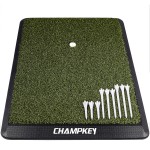 CHAMPKEY Premium Synthetic Turf Golf Hitting Mat | Heavy Duty Rubber Base Golf Practice Mat | Come with 1 Rubber Tee and 9 Plastic Tees (L(16 x 25), PRO Version)