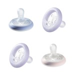 Tommee Tippee Breast-Like Night Pacifier, 6-18 Months, Breast-Like Baglet, BPA-Free Binkies, Glow in The Dark Technology, Purple/Pink, Pack of 4