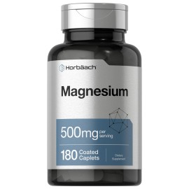 Horbach Magnesium 500mg | 180 Caplets | Vegetarian, Non-GMO, and Gluten Free Supplement