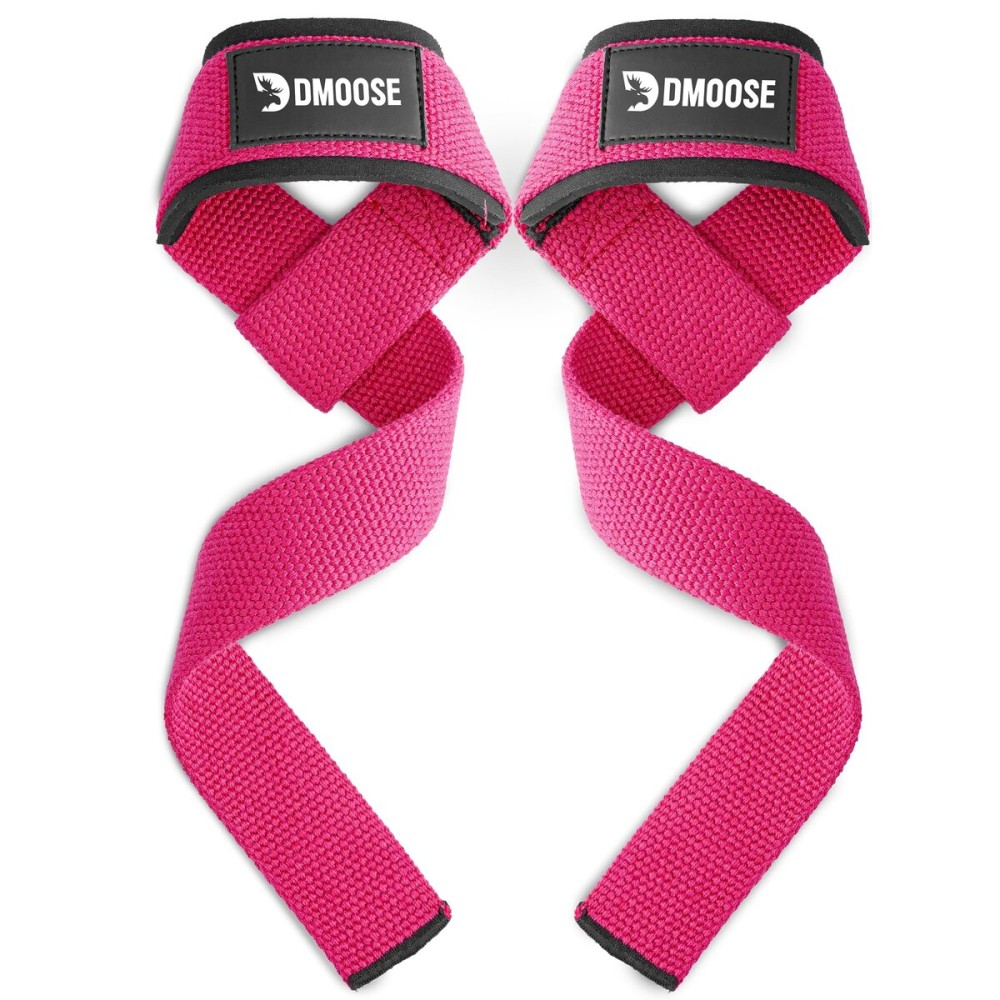 DMoose Fitness Lifting Straps - 4mm Neoprene Padded Wrist Straps for Weightlifting & Powerlifting - Cotton Lifting Strap with Silicone Grip for Men & Women (Pink)