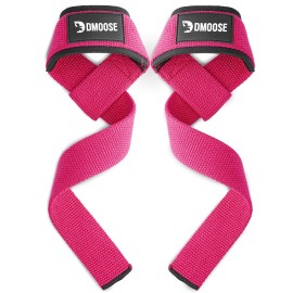 DMoose Fitness Lifting Straps - 4mm Neoprene Padded Wrist Straps for Weightlifting & Powerlifting - Cotton Lifting Strap with Silicone Grip for Men & Women (Pink)