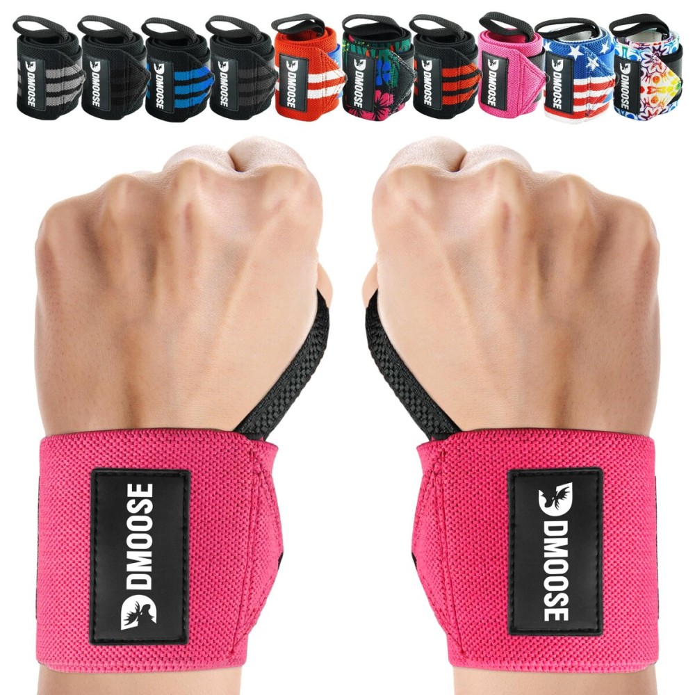 DMoose Wrist Straps for Weightlifting 12 and 18 Inches Thumb Loops with Wrist Support for Workouts Powerlifting Wrist Straps for Weight Lifting Men and Women Pink