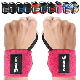 DMoose Wrist Straps for Weightlifting 12 and 18 Inches Thumb Loops with Wrist Support for Workouts Powerlifting Wrist Straps for Weight Lifting Men and Women Pink