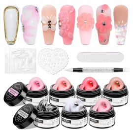 SUPWEE Solid Builder Gel for Nail Extension Non Stick Hand Scupture Hard Gel with Dual Form Nail Brush Tool for Home DIY Manicure 7 Colors 14g(0.49 oz)