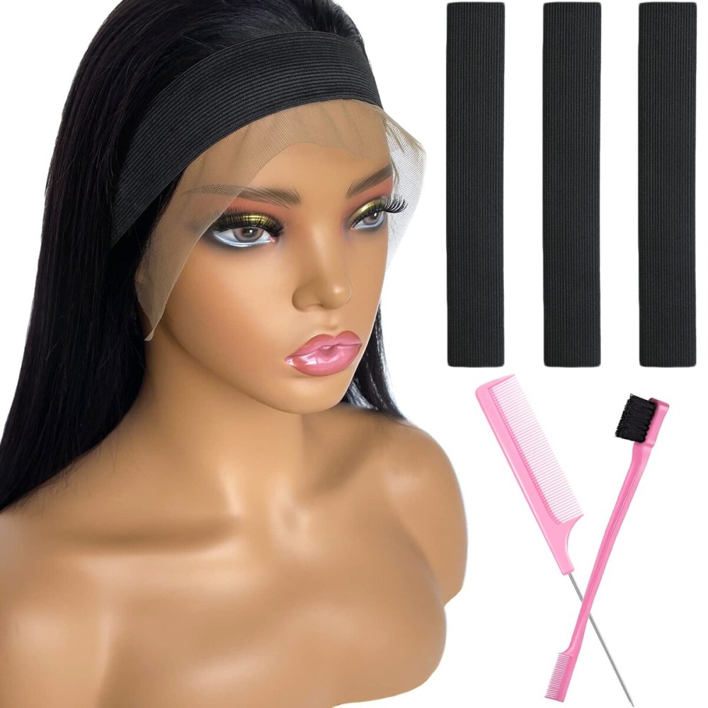 Iraatraa Wig Band and Lace Melting Band Set - Elastic Edge Wrap Bands to Keep Lace Front Wigs in Place and Lay Edges (5 Piece Set, Black)