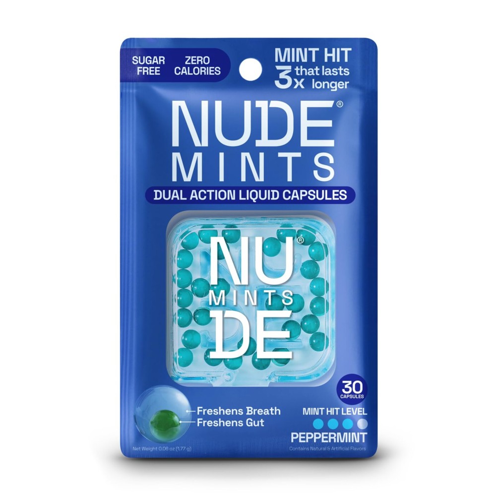 NUDE MINTS | Dual Action Liquid Capsules | Mouth Watering Mint - Lasts 3X Longer - 3X Stronger - Extreme Bad Breath Treatment For Adults - Sugar Free, 0 Calorie - All Flavors - 5 Pack - 150 Capsules